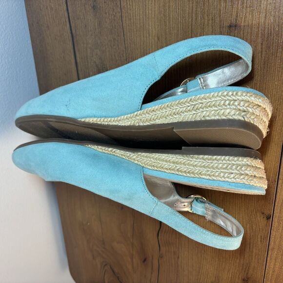 Anne Klein iflex Womens SZ 10 Mint Aqua Blue Wedge Heel Buckled Sling Back Shoes - Picture 9 of 11